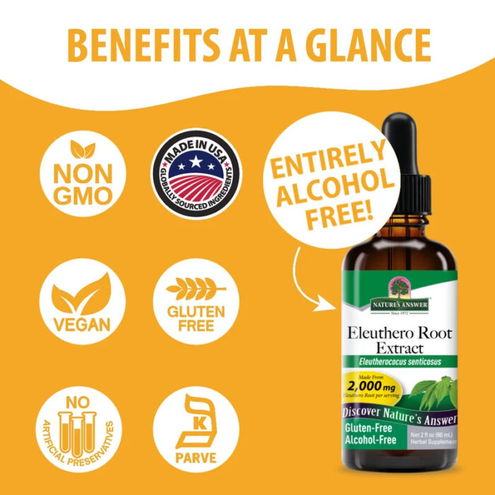 natures answer eleuthero extract alcohol free liquid 2oz certifications AF77