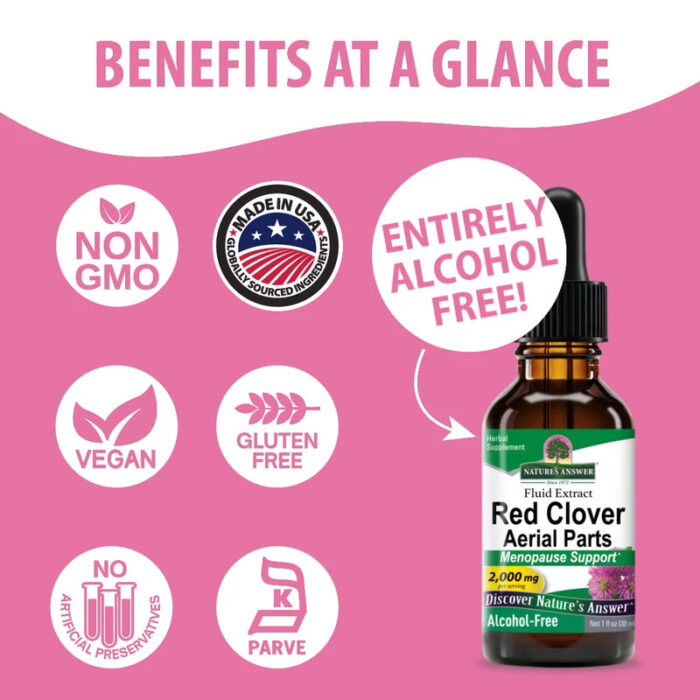 natures answer red clover extract alcohol free liquid 1oz certifications AF130