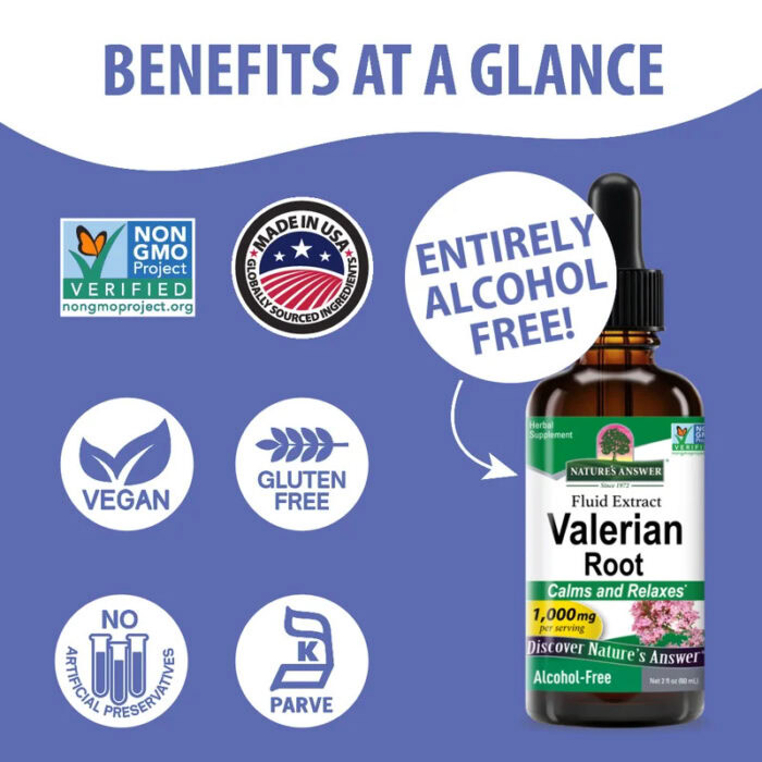 natures answer valerian extract alcohol free liquid 2oz certifications AF162