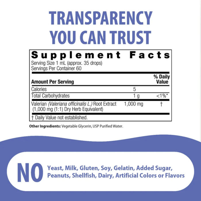 natures answer valerian extract alcohol free liquid 2oz supplement facts AF162