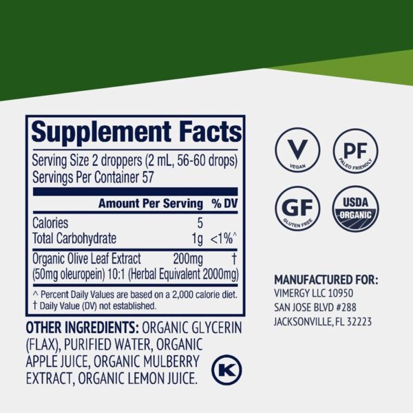 Vimergy Olive Leaf Drops_Supplement Facts