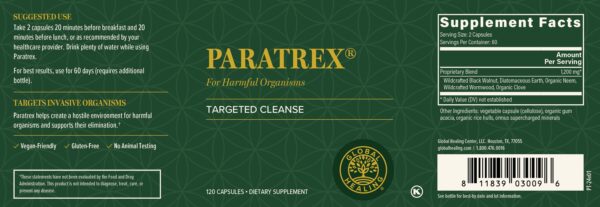 Global Healing Center Paratrex-etikett