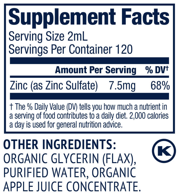 Vimergy Liquids 2024 240mL ZINC SuppFacts