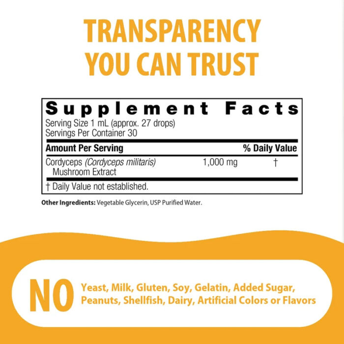 natures answer cordyceps mushroom extract alcohol free liquid 1oz supplement facts AF172